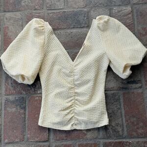 Free People Puff Sleeve Top V-Neck Size XS Cream Cropped